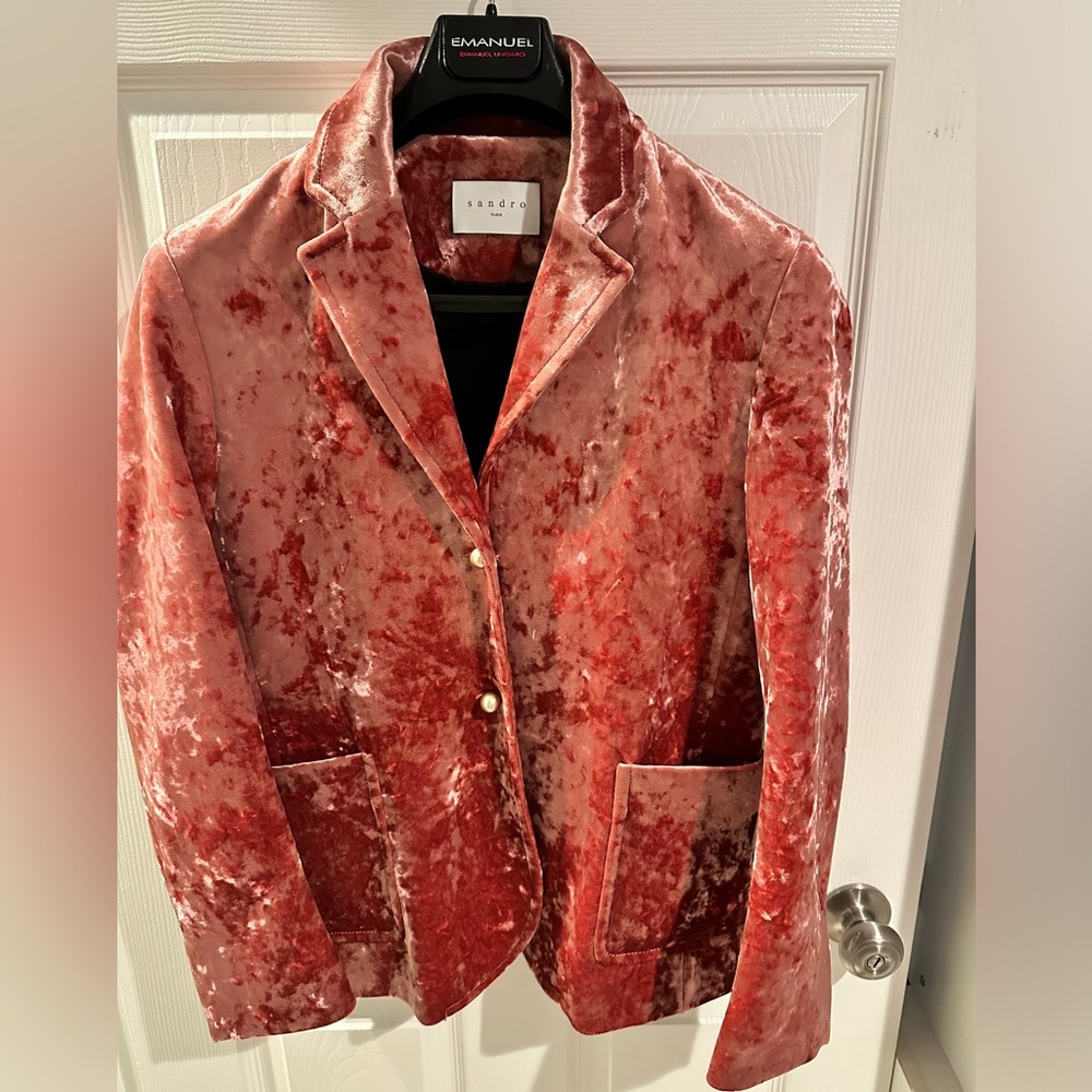 Sandro Paris Pink Crushed Velvet Blazer EU 40